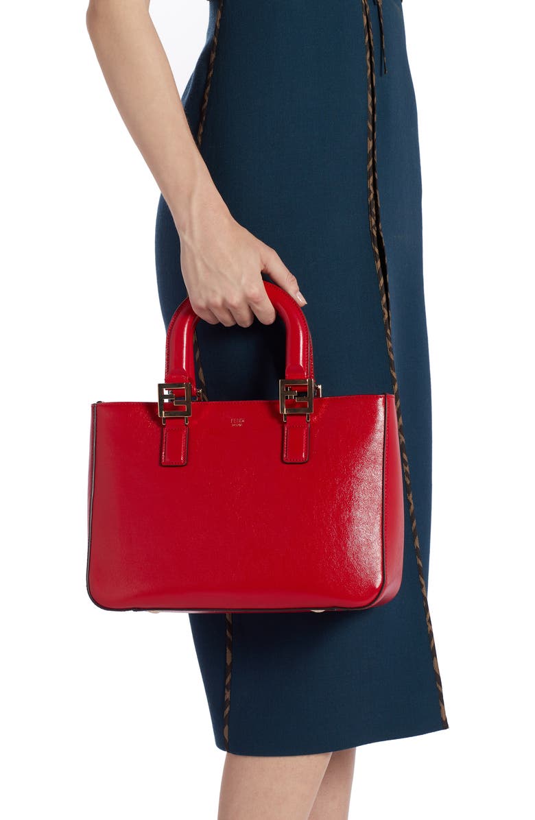 Fendi Small Glacier Top Handle Leather Tote, Alternate, color,