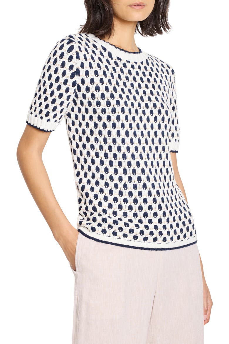 Geo Tuck Stitch Short Sleeve Sweater, Main, color, INDIGO MULTI