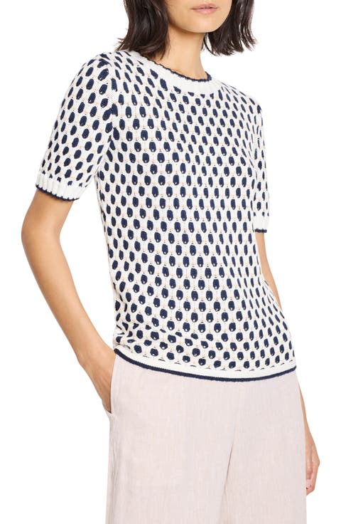 Geo Tuck Stitch Short Sleeve Sweater (Petite)