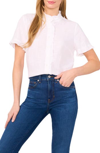 1.state Ruffle Button-up Shirt In Bright White/ultra White
