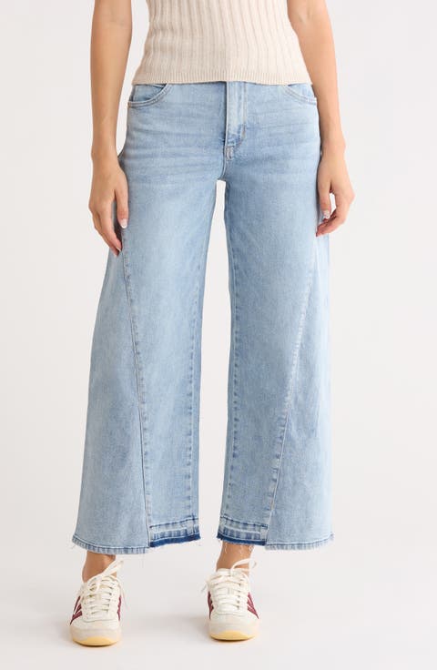 Uneven Release Step Hem Wide Leg Jeans