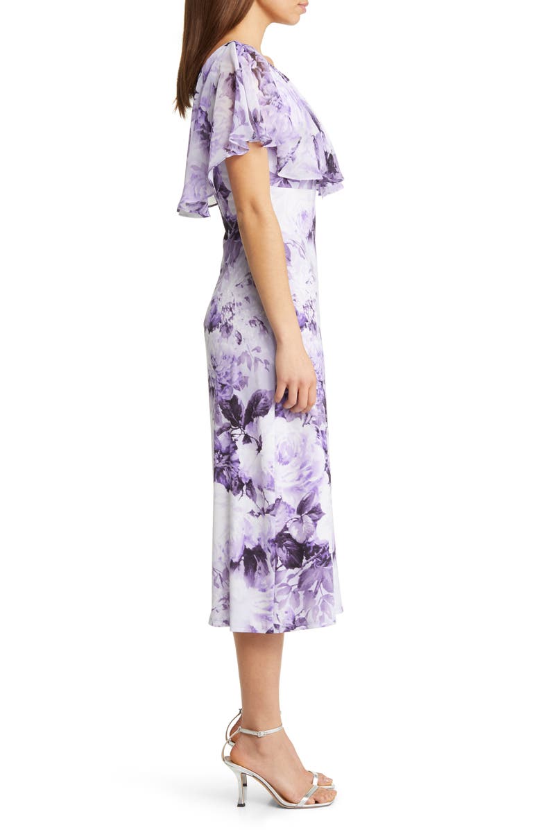 Connected Apparel Floral Ruffle Cape Midi Dress, Alternate, color, 