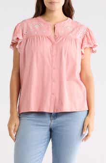 Eyelet Embroidery Flutter Sleeve Top
