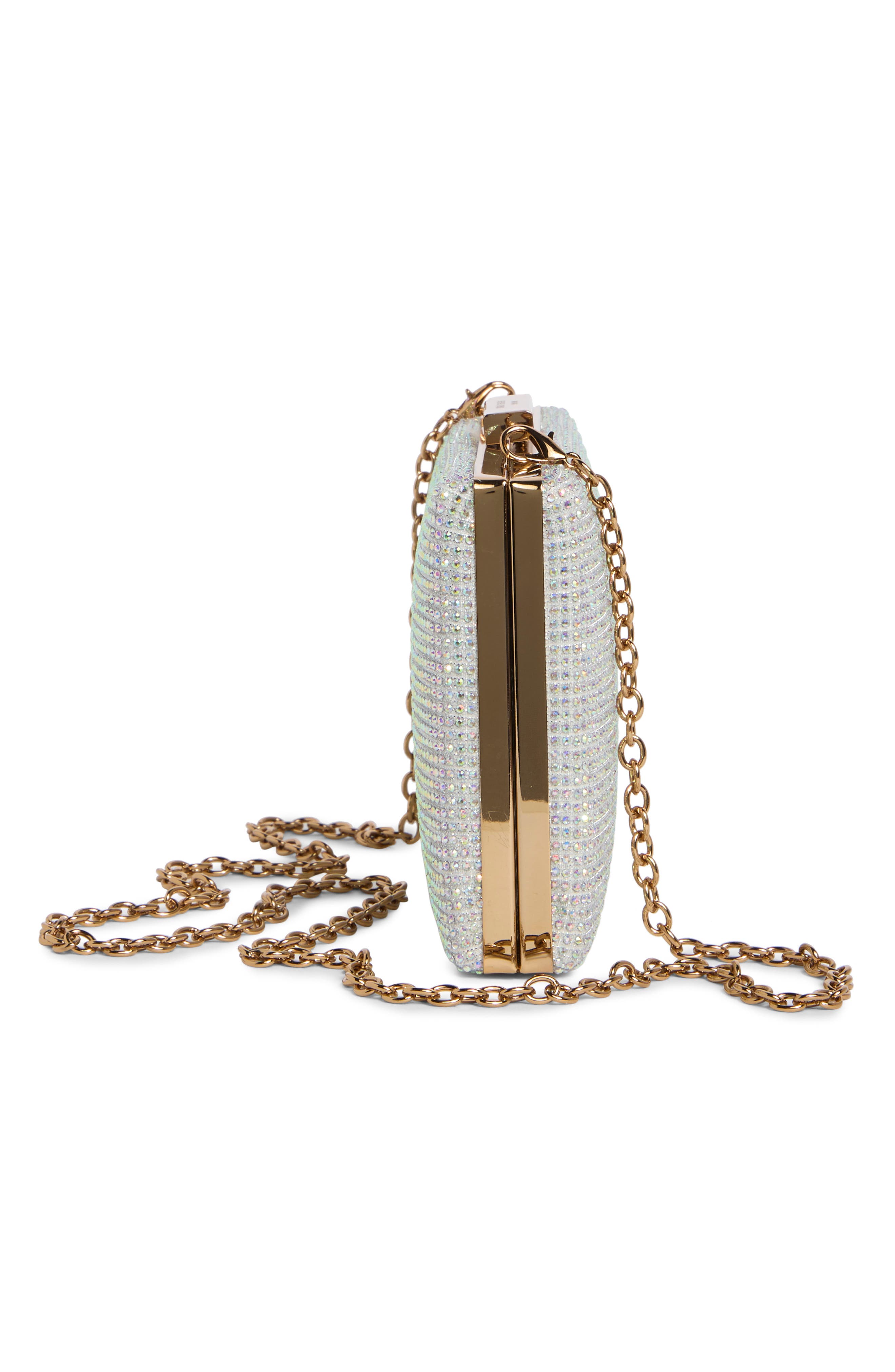 Rhinestone Box Clutch, Alternate, color, BONE