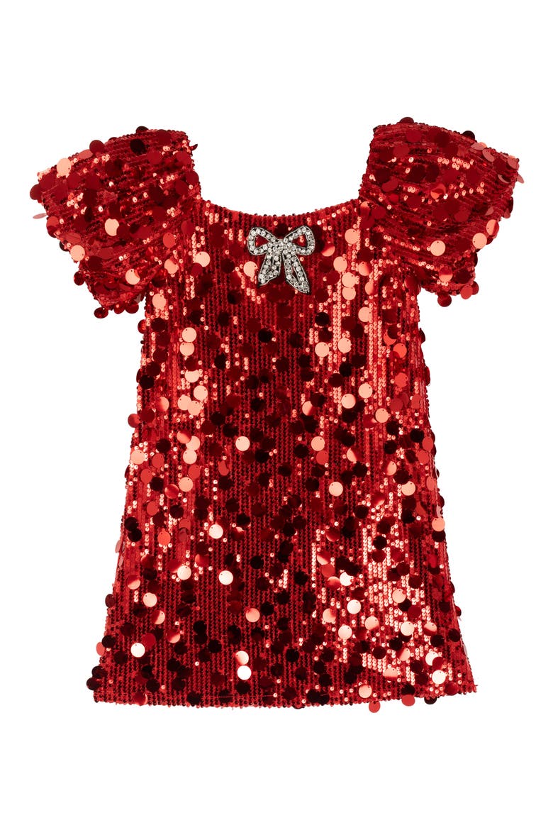 Kids' Sequin Puff Sleeve Shift Dress, Main, color, RED