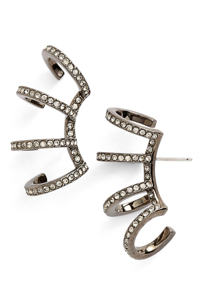 'Starry Night' Multi Hoop Linear Stud Earrings, Main, color, BLACK