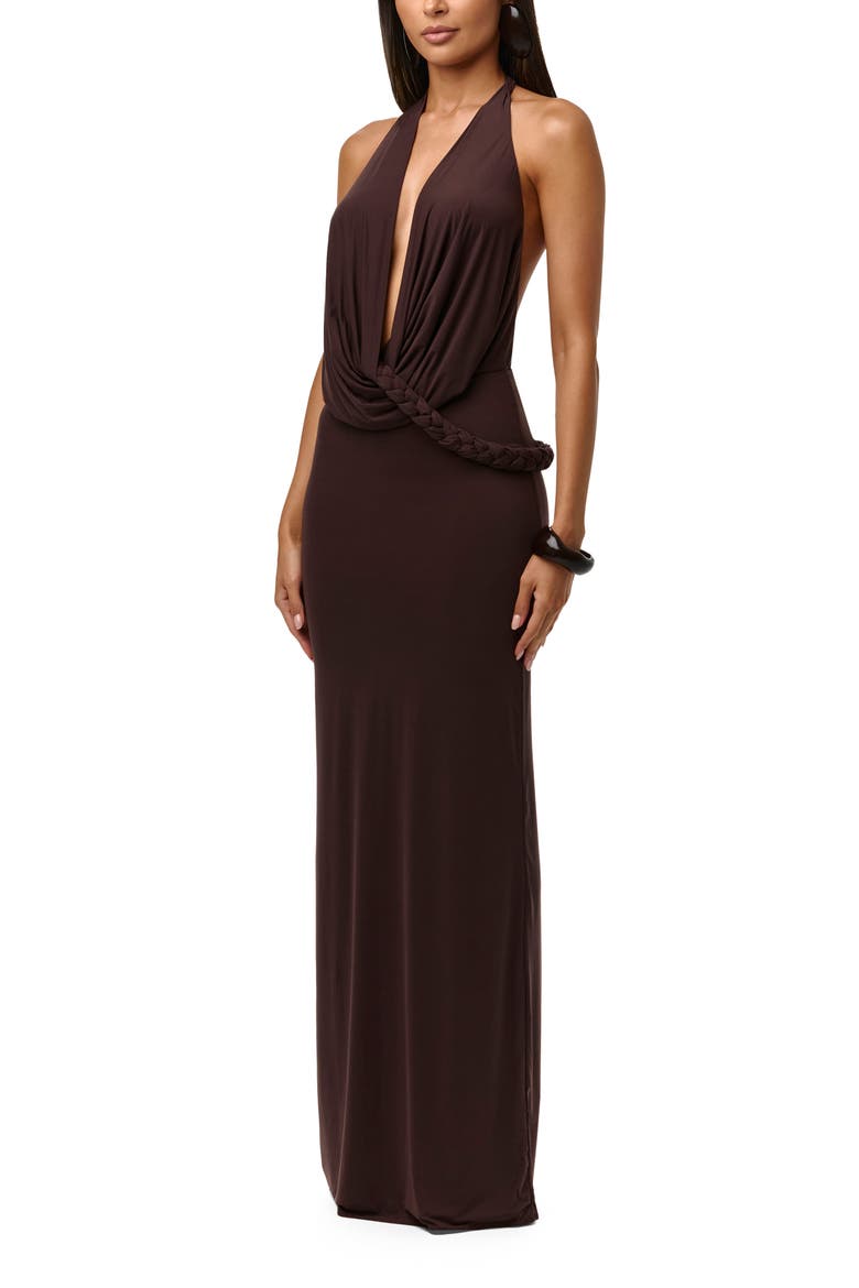 Deep Plunge Open Back Maxi Dress, Alternate, color, DARK CHOCOLATE