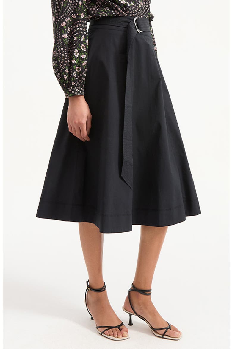 Facia Belted Stretch Cotton Skirt, Alternate, color, BLACK