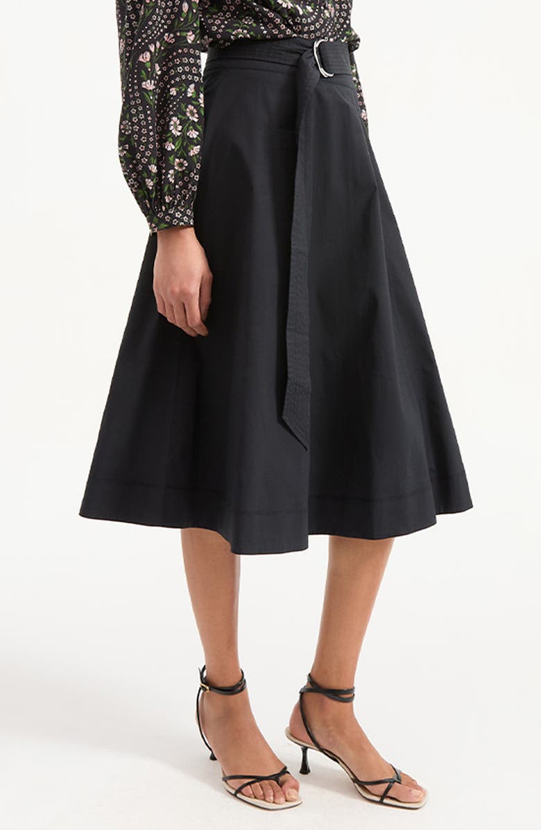 Veronica Beard Facia Belted Stretch Cotton Skirt, Alternate, color, Black