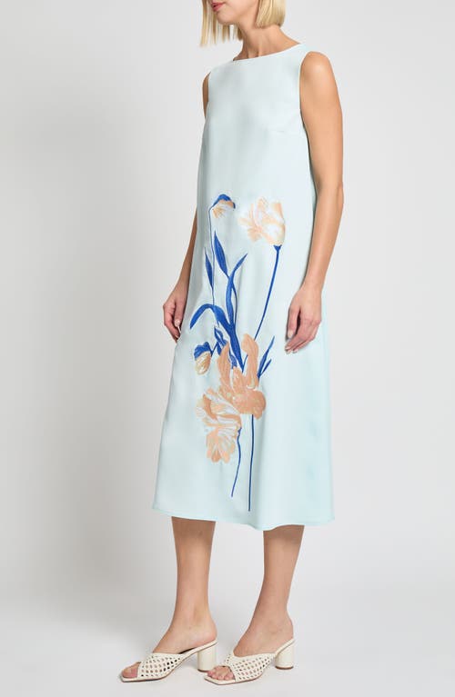 Misook Modern Fit Floral Embroidery Midi Dress In Aquatic/aegean Blue Multi