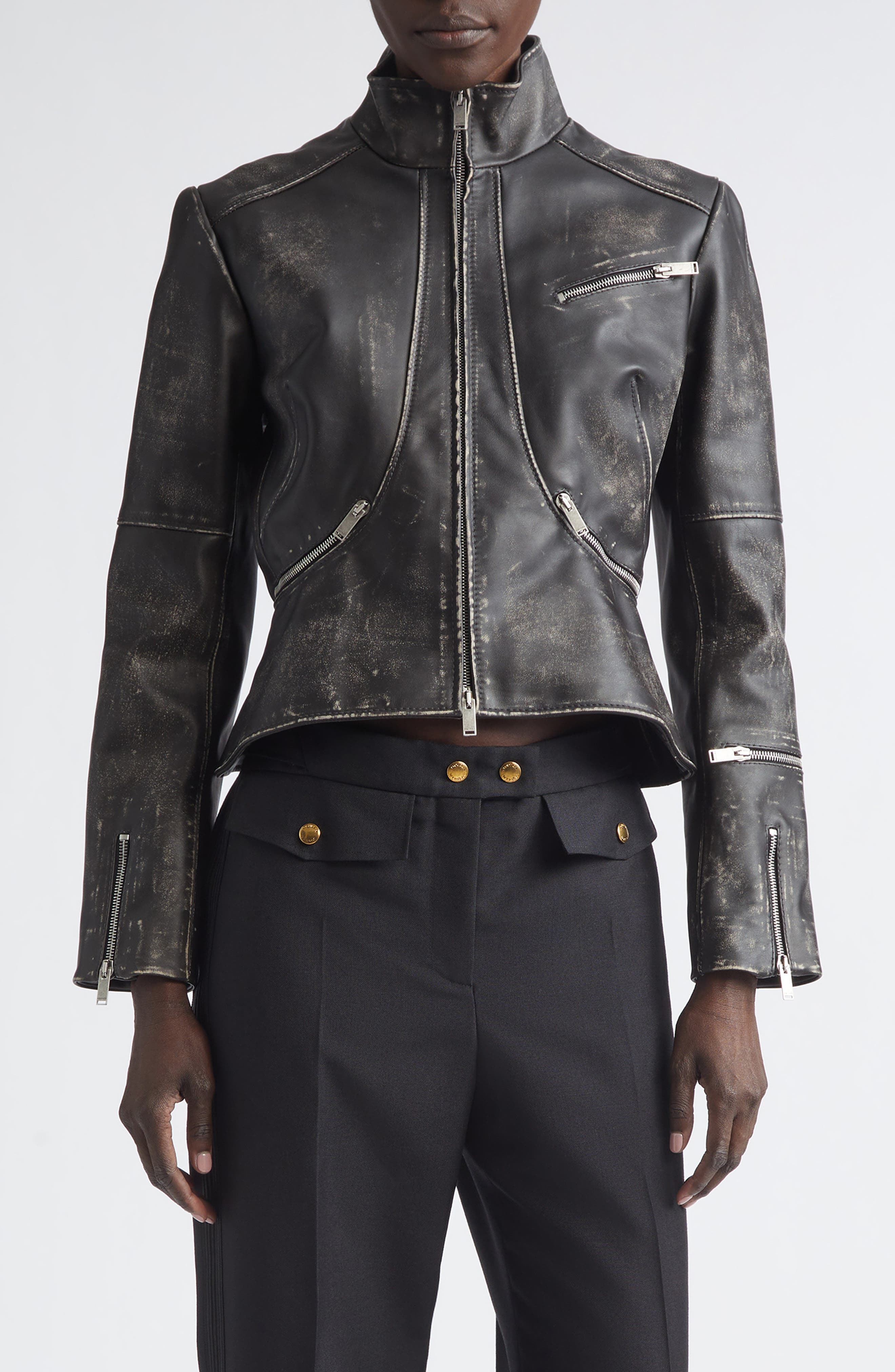 Crop Brushed Leather Jacket - image 2