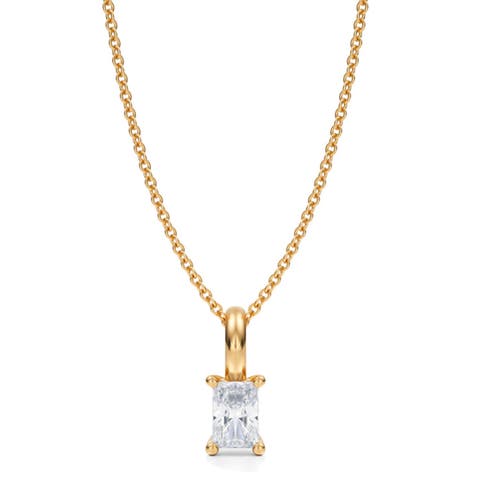Radiant Solitaire Lab Diamond Pendant Necklace 14K White Gold