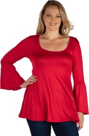 24seven Comfort Apparel Plus Size Long Bell Sleeve Flared  Tunic Top