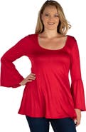24seven Comfort Apparel Plus Size Long Bell Sleeve Flared Tunic Top