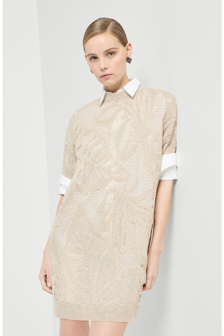 Dazzling water lilies mini dress, Alternate, color, Beige
