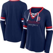FANATICS Women's Fanatics Navy Boston Red Sox Won & Done Raglan Lace-Up Long Sleeve T-Shirt