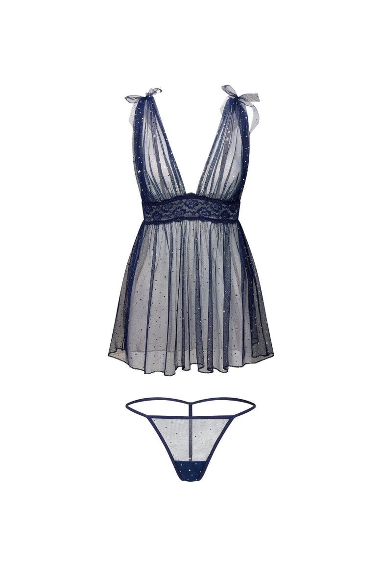 Novah Babydoll & G-String Set Lingerie, Alternate, color, Dark blue
