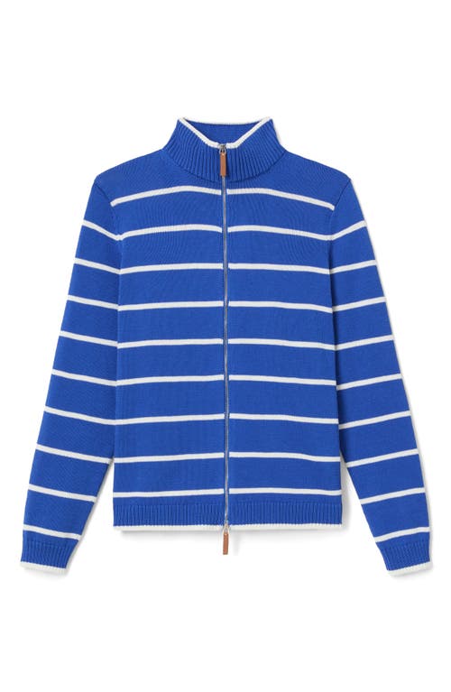 Lafayette 148 New York Fitted Stripe Knit Bomber Jacket In Ultramarine