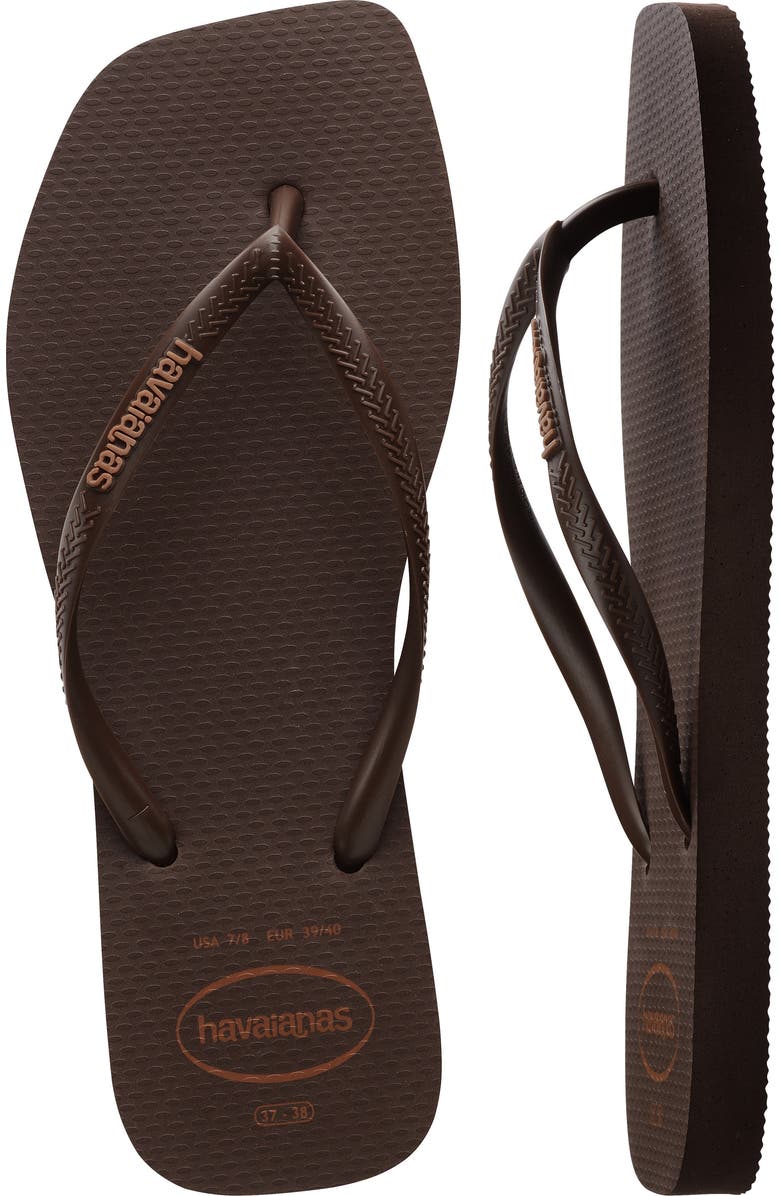 Havaianas Slim Square Logo Flip Flop, Alternate, color, Dark Brown