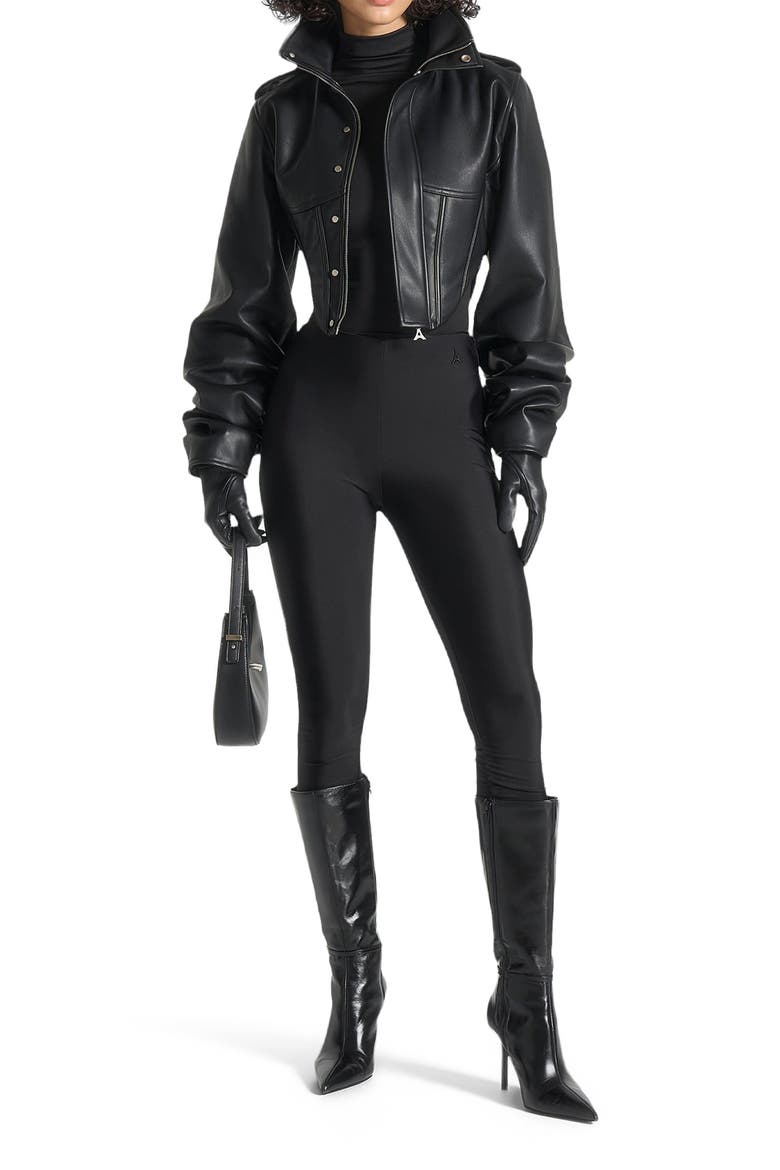 Solange Tacked Sleeve Corset Jacket, Alternate, color, Black