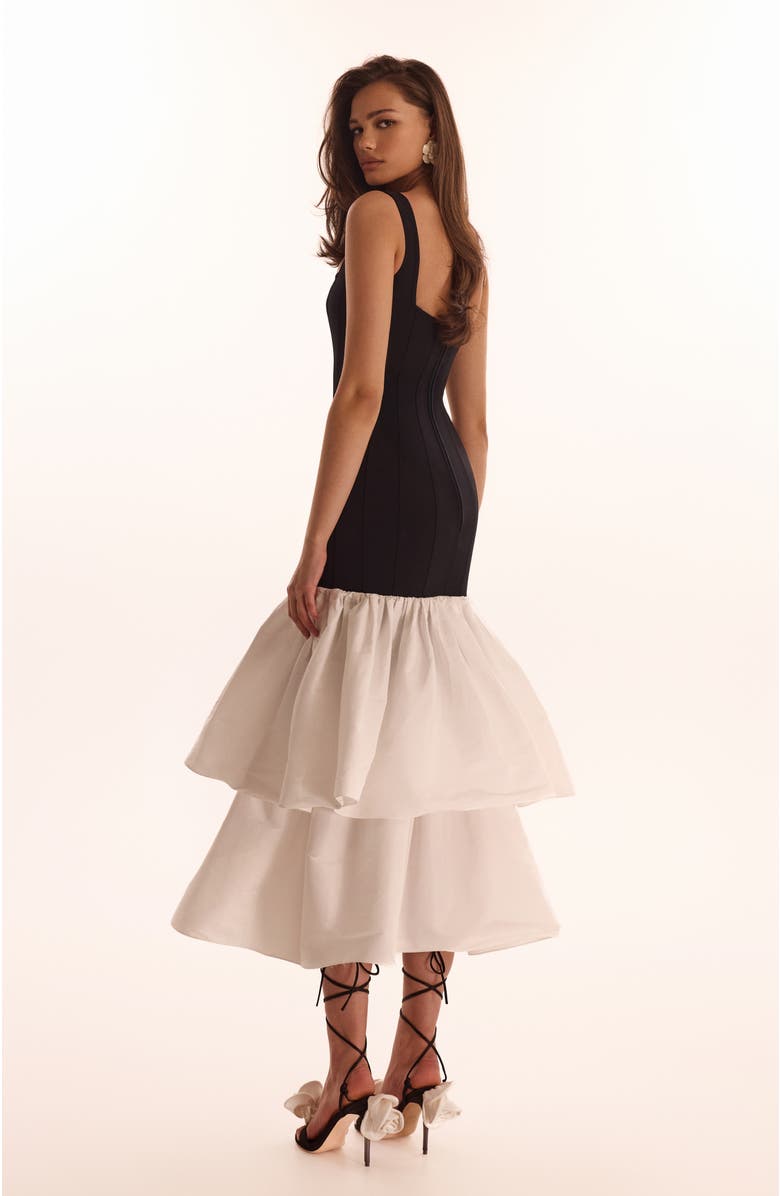 Milla Fitted Maxi Dress With Puffy Tiered Skirt, Alternate, color, Black&White