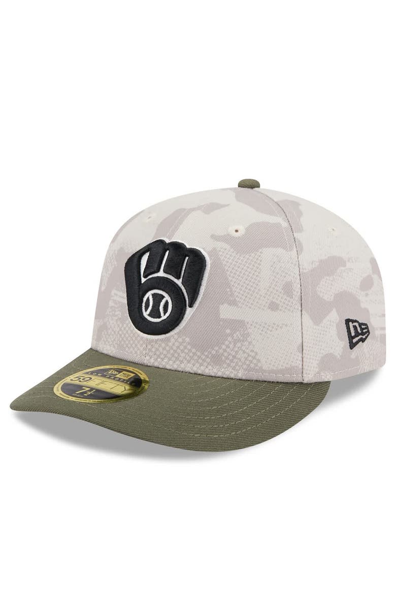 New Era Men's New Era Light Beige/Olive Milwaukee Brewers 2025 Armed Forces Day Low Profile 59FIFTY Fitted Hat, Alternate, color, Light Beige