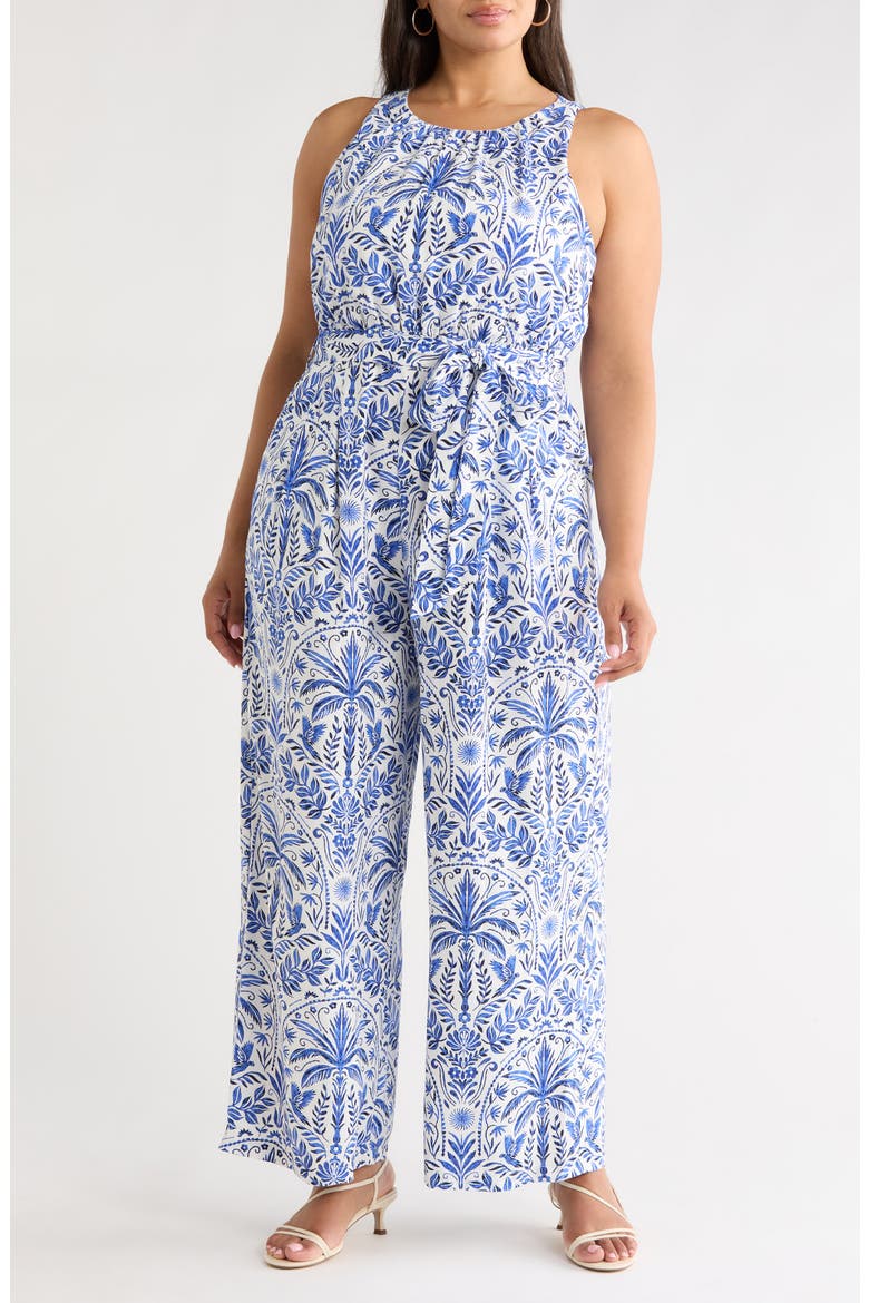 Romina Tropical Jora Sleeveless Jumpsuit, Main, color, WHITE BLUE-MULTI