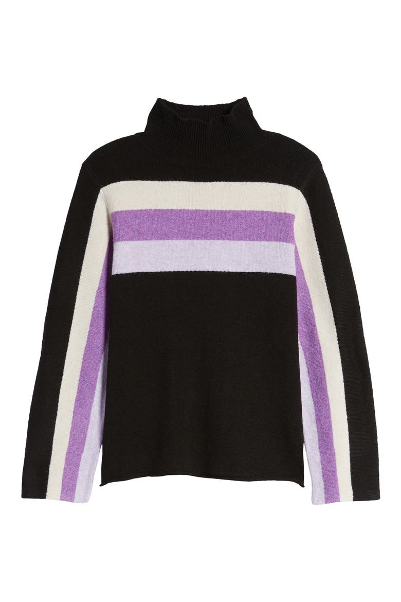 Stripe Detail Mock Neck Sweater (Nordstrom Exclusive), Alternate, color, BLACK/ AMETHYST CRYSTAL