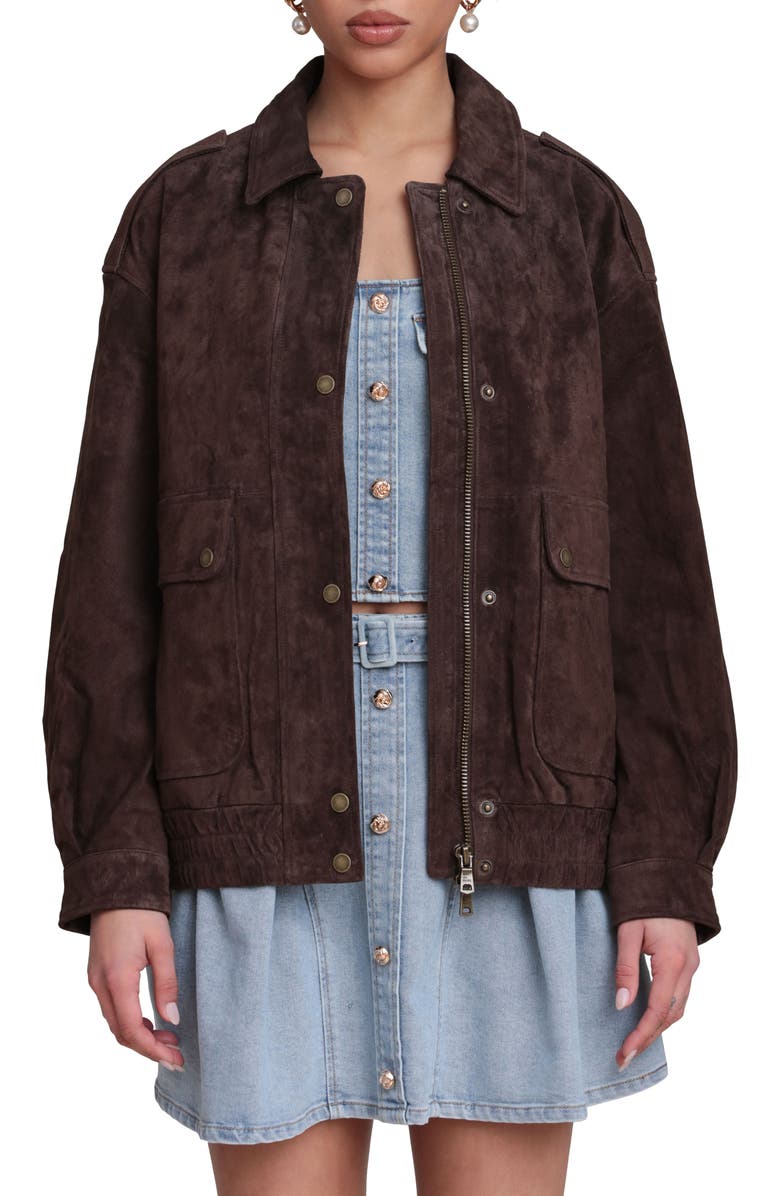 Avec Les Filles Suede Bomber Jacket, Main, color, Chocolate