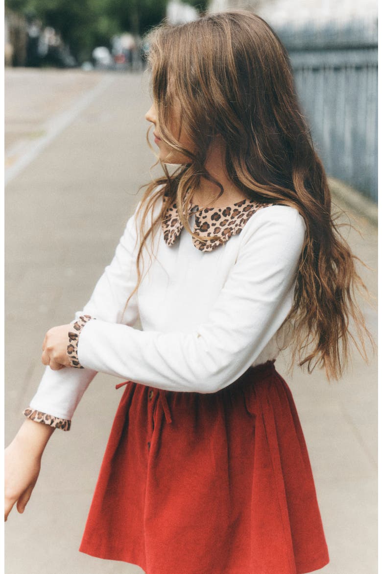 Kids' Collared Breton Jersey Top, Main, color, SOFT IVORY LEOPARD