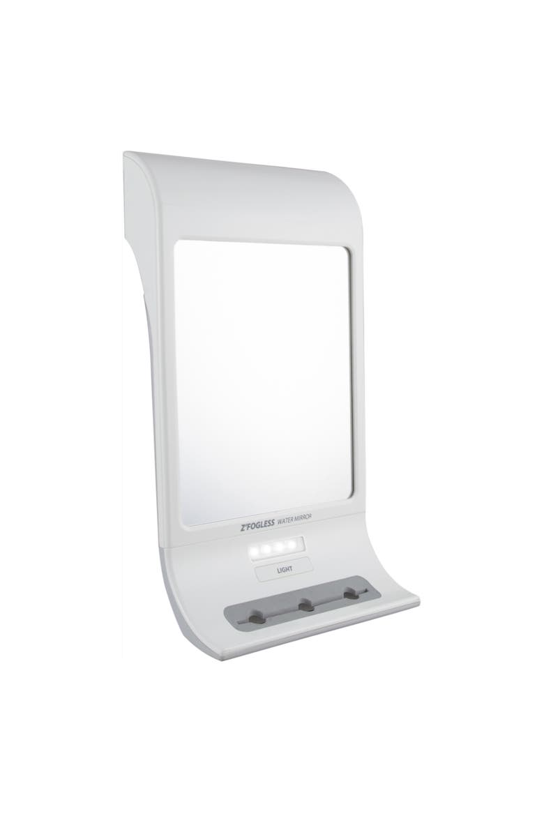 Fogless Lighted Shower Mirror with Suction Cup Mounting & Squeegee, Main, color, White