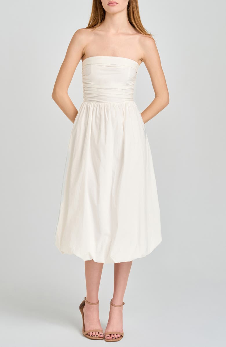 WAYF Katherine Bubble Hem Stretch Cotton Midi Dress, Main, color, Ivory