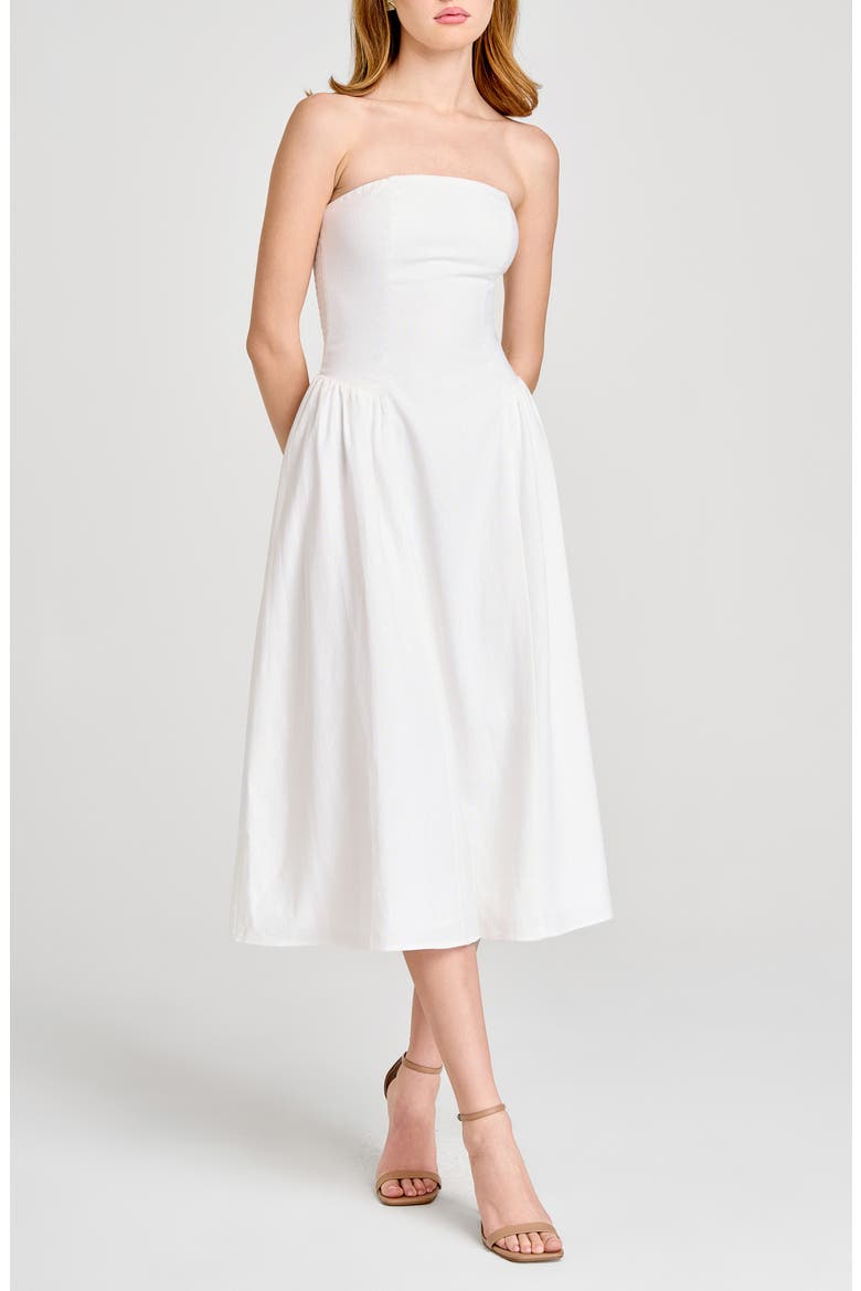 Giulia Strapless Linen Blend Midi Sundress, Alternate, color, IVORY