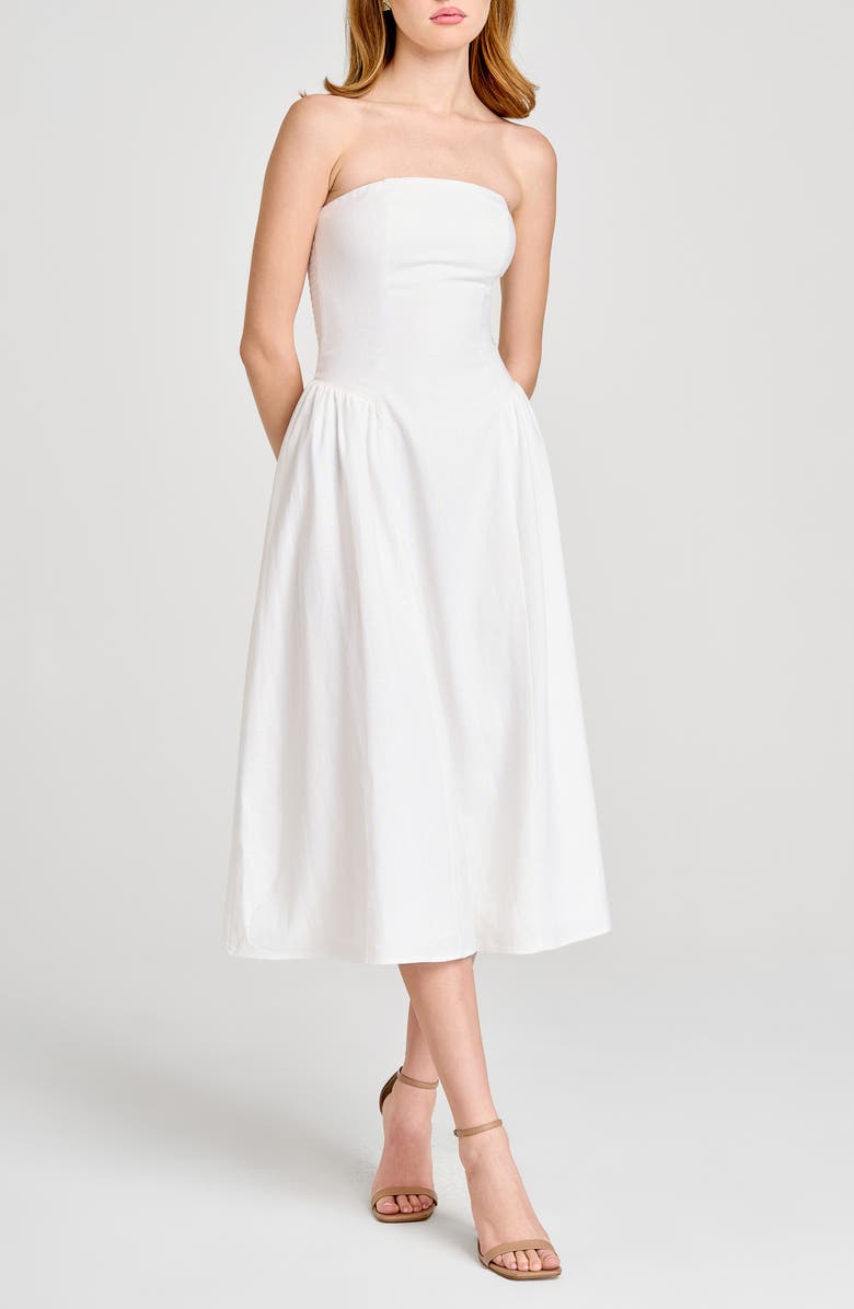 WAYF Giulia Strapless Linen Blend Midi Sundress, Alternate, color, Ivory