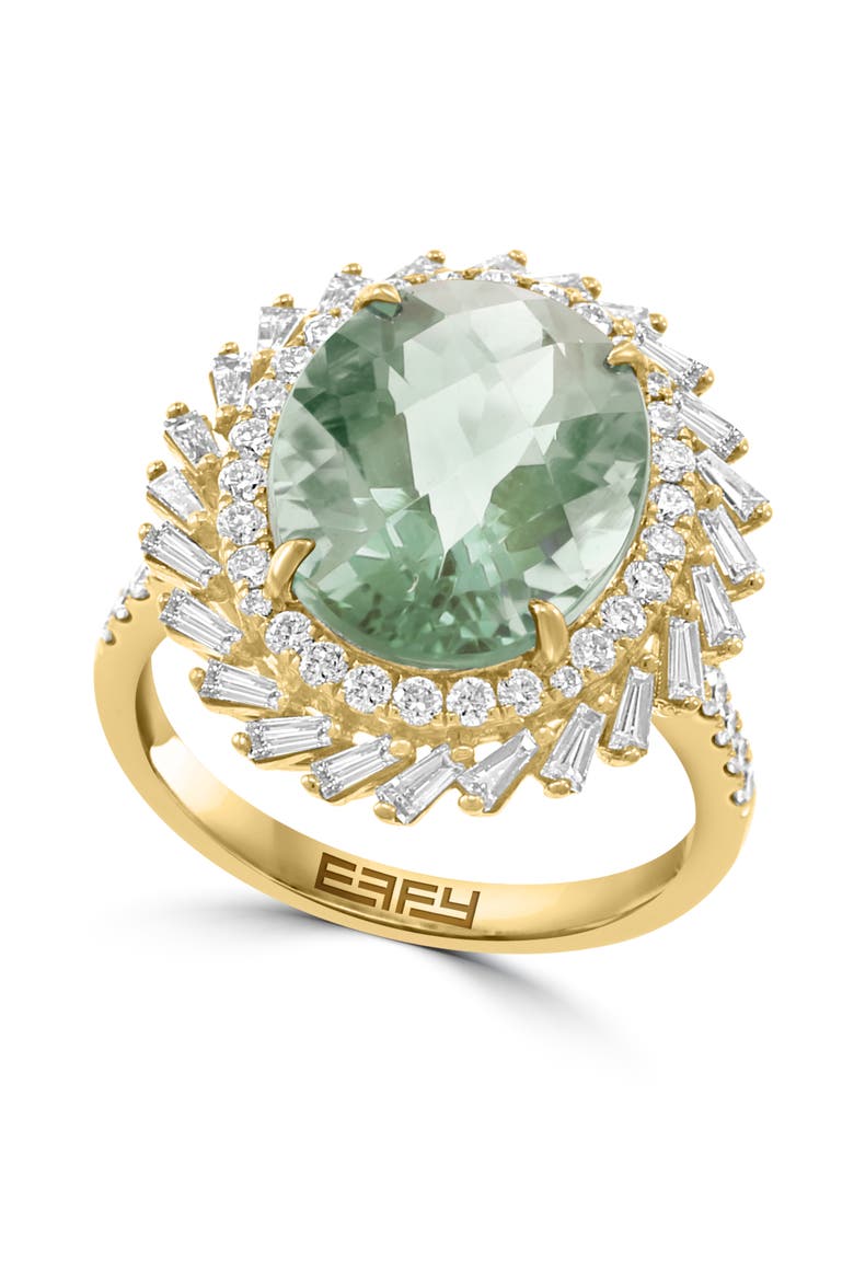 14K Yellow Gold Diamond & Green Amethyst Halo Statement Ring, Main, color, 14K Gold