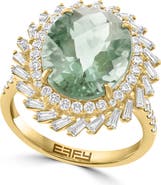 EFFY 14K Yellow Gold Diamond & Green Amethyst Halo Statement Ring