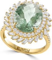 EFFY 14K Yellow Gold Diamond & Green Amethyst Halo Statement Ring