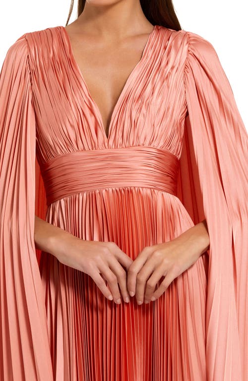 Mac Duggal Pleated Charmeuse V Neck Gown With Cape