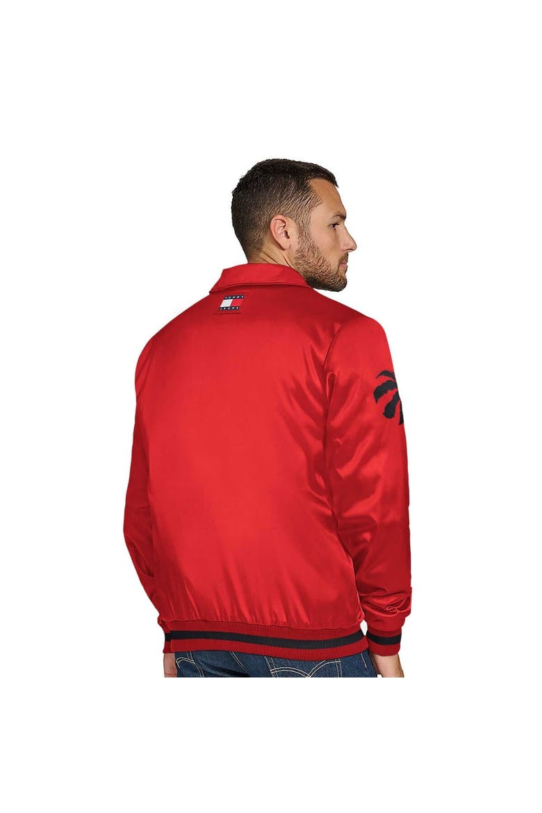 Men's Tommy Jeans Red Toronto Raptors Jacob Chain Stitch Applique Full-Snap Varsity Jacket, Alternate, color, Red