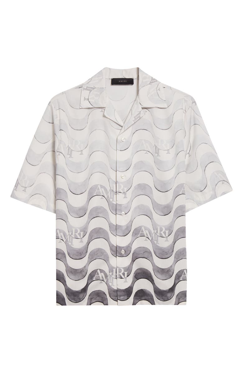 AMIRI Staggered Logo Wave Cotton Camp Shirt, Alternate, color, Grey