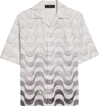 AMIRI Staggered Logo Wave Cotton Camp Shirt | Nordstrom
