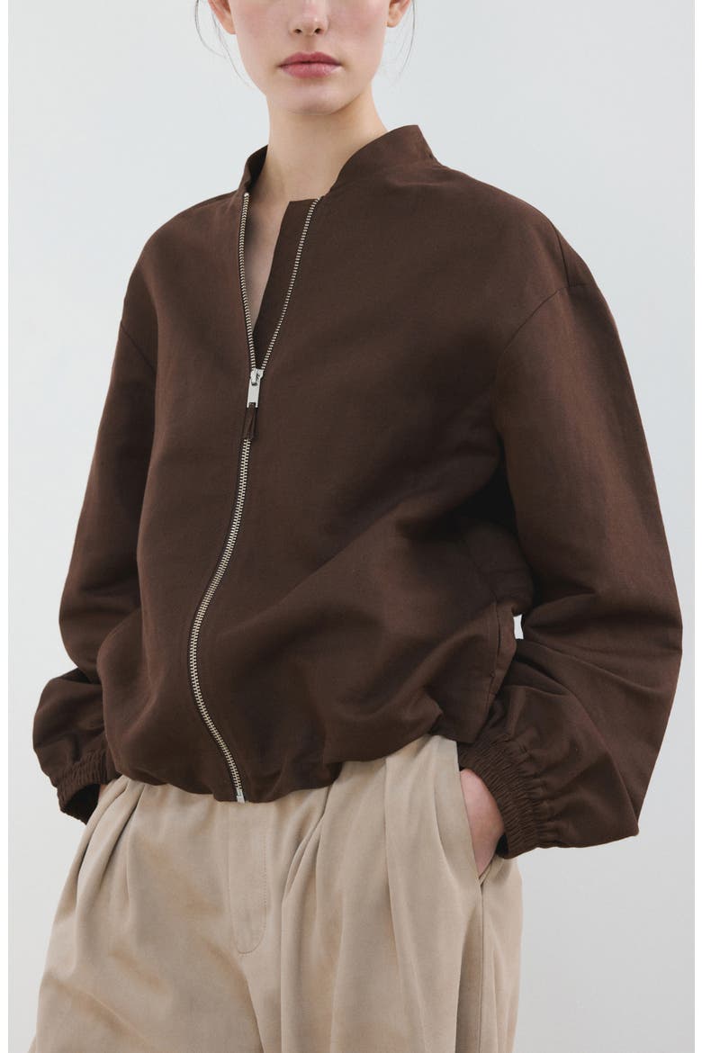 Linen & Cotton Bomber Jacket, Main, color, CHOCOLATE