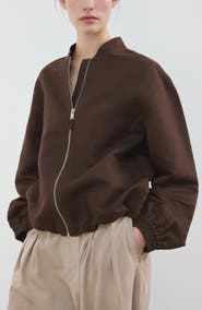 MANGO Linen & Cotton Bomber Jacket
