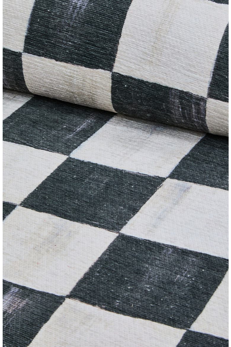 Courtly Checkered Machine Washable Rug, Alternate, color, BLACK