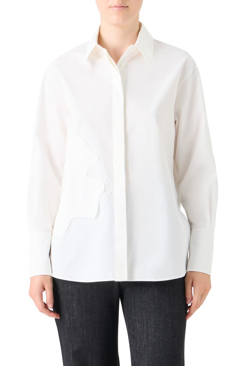 Floral Appliqué Cotton Button-Up Shirt, Main, color, CREAM
