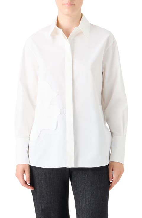 Floral Appliqué Cotton Button-Up Shirt