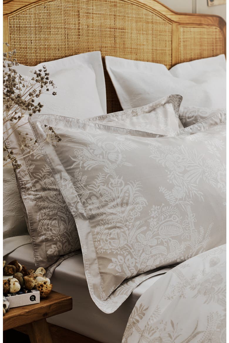 Beatrice Luxury Cotton Percale Jacquard Duvet Cover Sets, Alternate, color, Beige