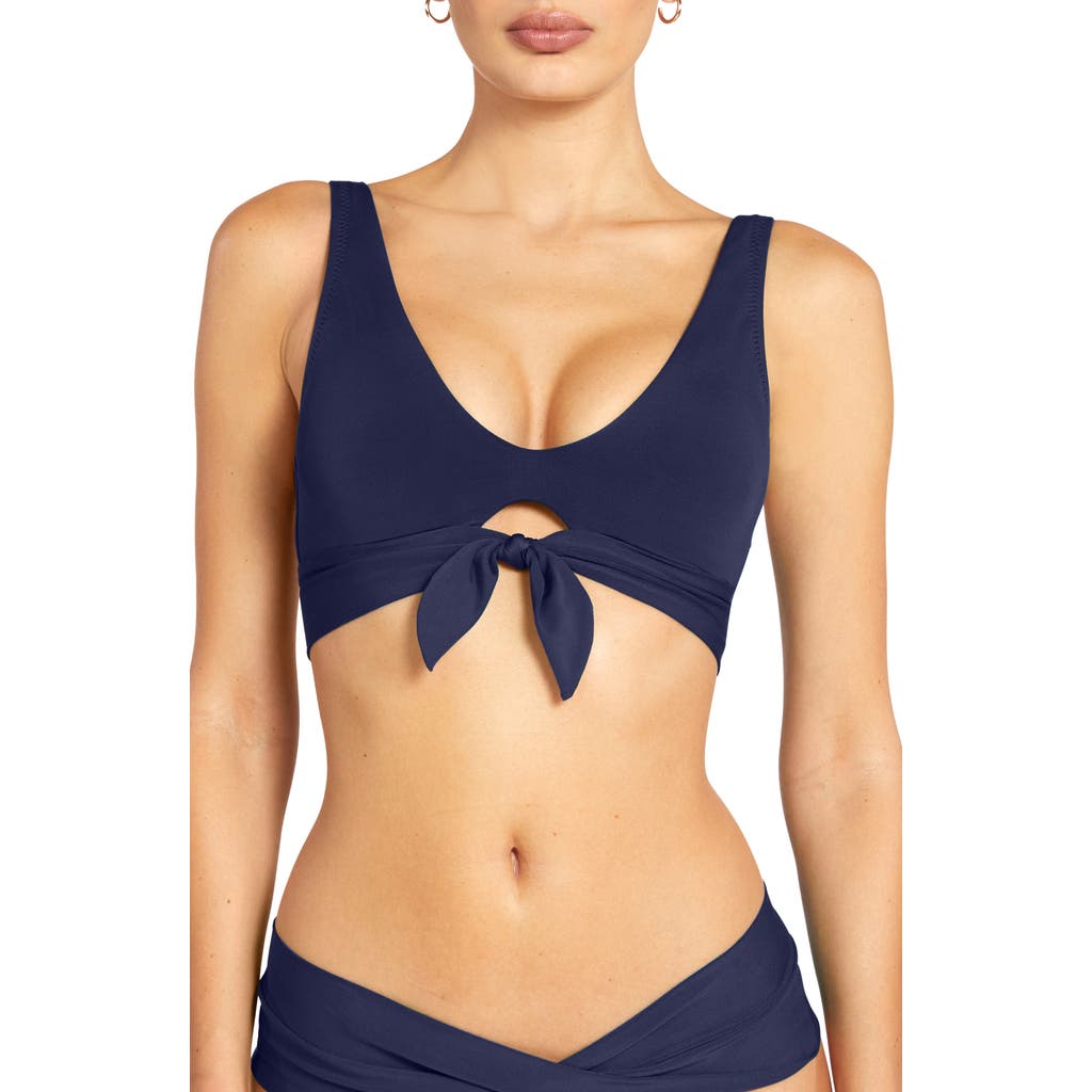 Robin Piccone Ava Knot Front Bikini Top In Navy