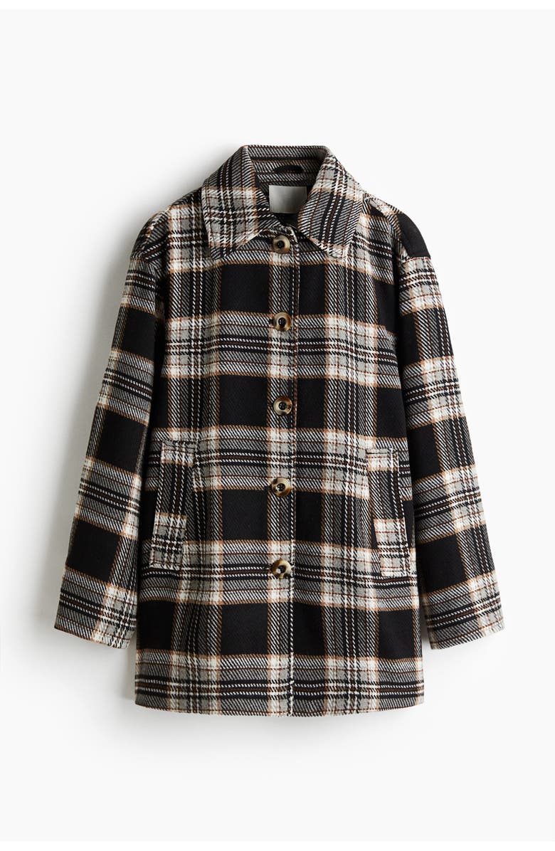 H&M Oversized Coat, Alternate, color, Black/Plaid