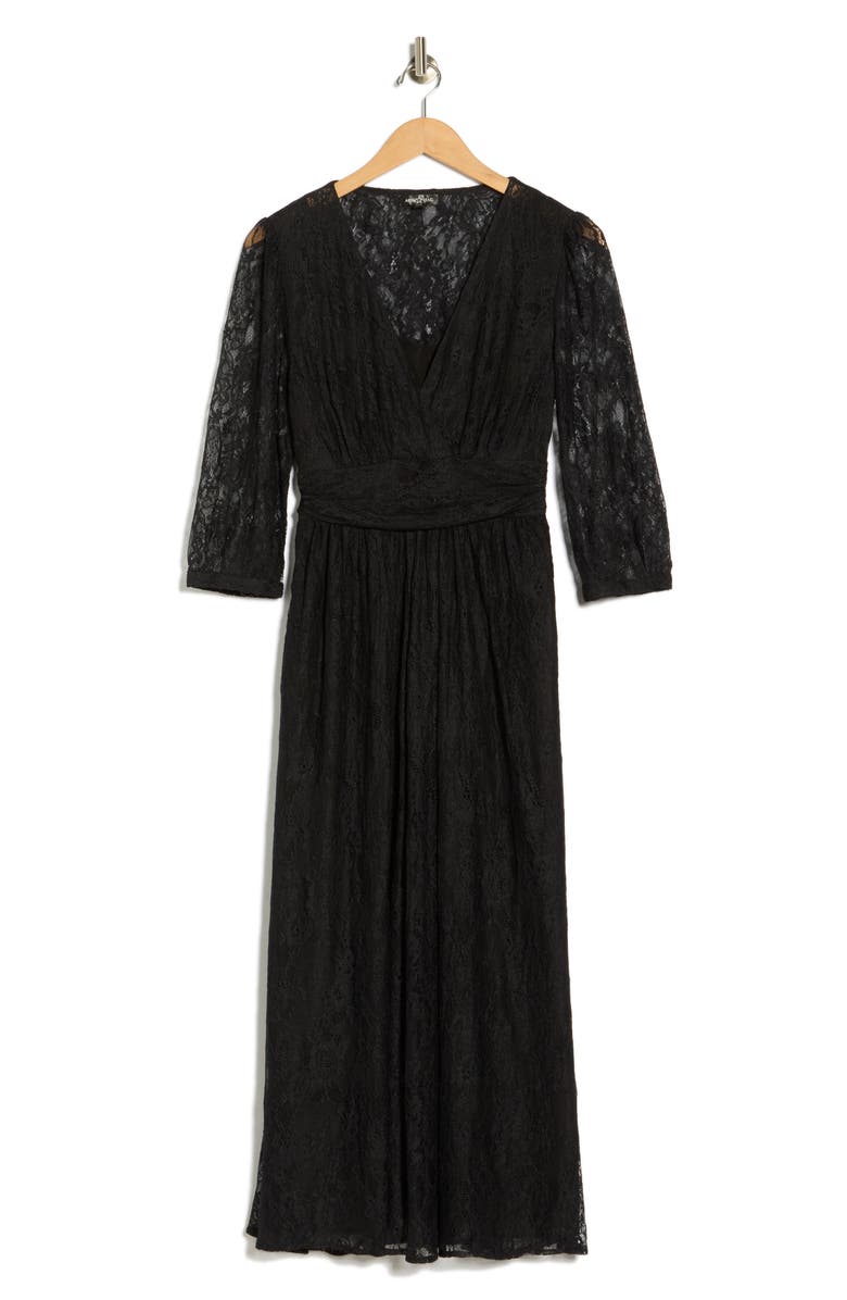 AREA STARS Bette Three-Quarter Sleeve Lace Midi Dress, Alternate, color, Black